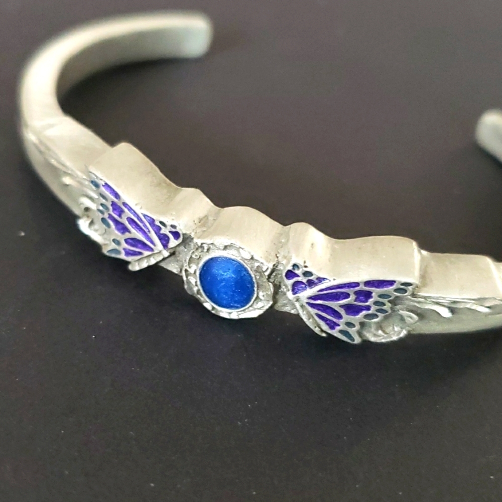 SISK Pewter Cuff Enamel Butterfly Wings